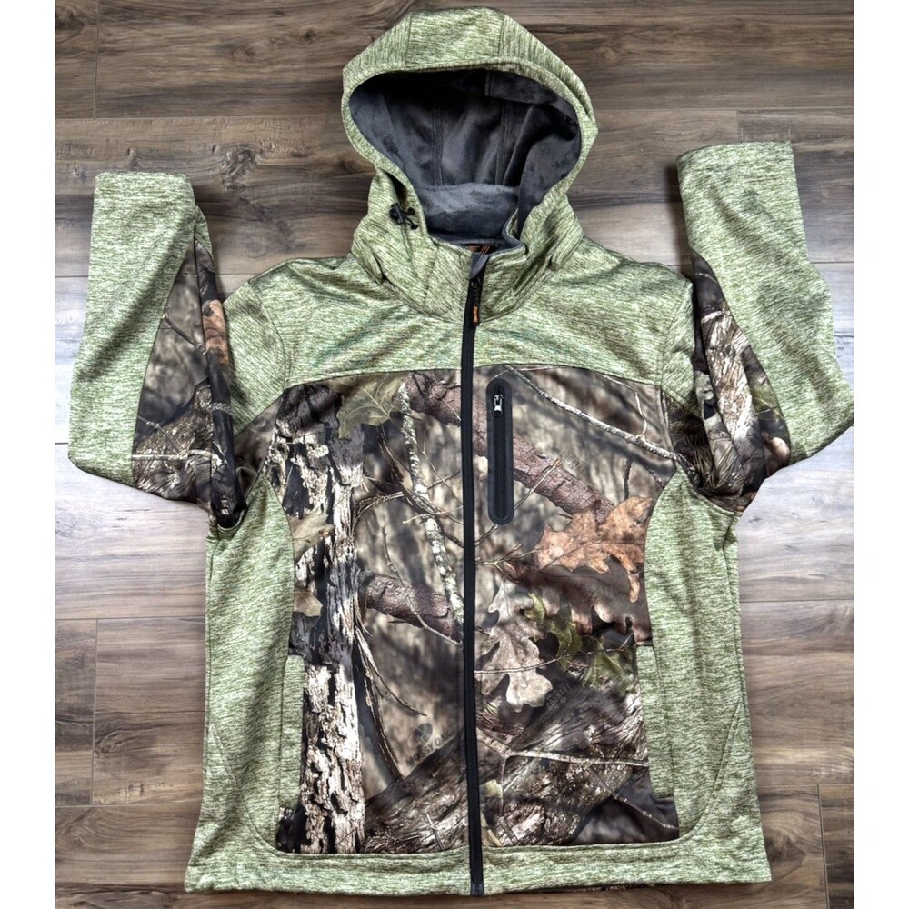 Trail Crest Camo Soft Shell Jacket Men 2XL Green Mossy Oak Fleece Lined Pockets